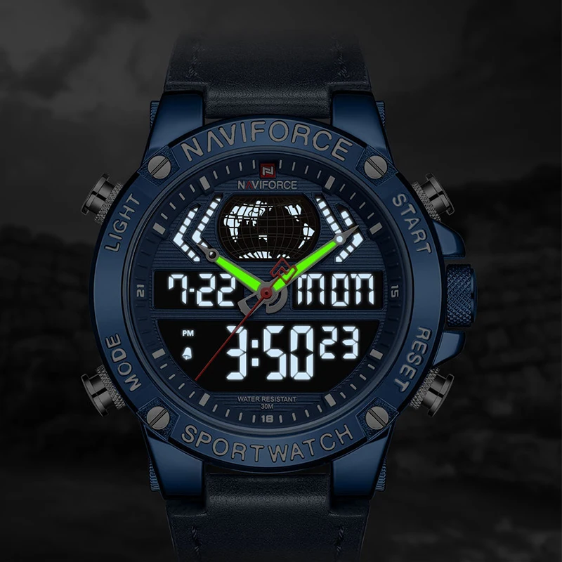 NAVIFORCE Топ люксовый бренд Мужские часы кожаные водонепроницаемые спортивные