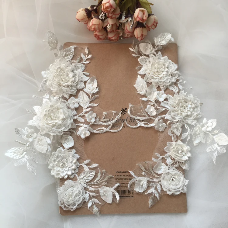 Ivory Beading lace embroidery lace flowers for dresses decoration, wedding lace High quality 3D appliqued lace patches
Ivory Beading lace embroidery lace flowers for dresses decoration, wedding lace High quality 3D appliqued lace patches