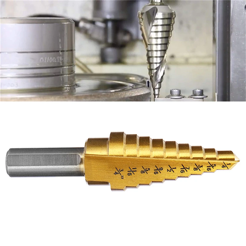 4pcs HSS Titanium Coated Step Drill Bit 3/16-1/2 1/4-3/4 1/8-1/2 With Automatic Center Pin Punch
4pcs HSS Titanium Coated Step Drill Bit 3/16-1/2 1/4-3/4 1/8-1/2 With Automatic Center Pin Punch
