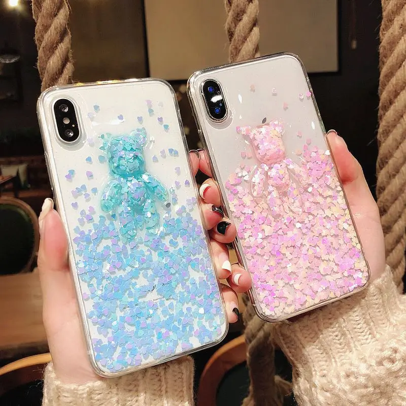 Для iPhone 6 7 8 Plus X XS MAX XR 11 Pro Max для Samsung S7 edge S8 S9 S10 Note 9 10 милый Блестящий Медведь Мягкий