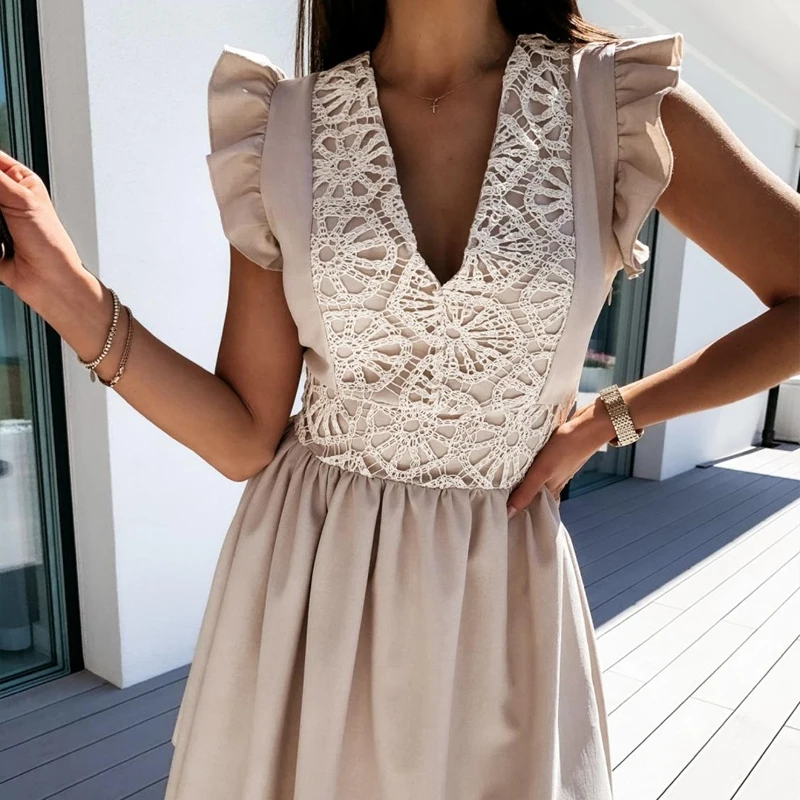 Sexy Deep V Ruffle Short Sleeve Lace Dress 2021 Summer Women Dresses Slim Lace-up Back A Line Midi Holiday Dress Sundress Robe
Sexy Deep V Ruffle Short Sleeve Lace Dress 2021 Summer Women Dresses Slim Lace-up Back A Line Midi Holiday Dress Sundress Robe