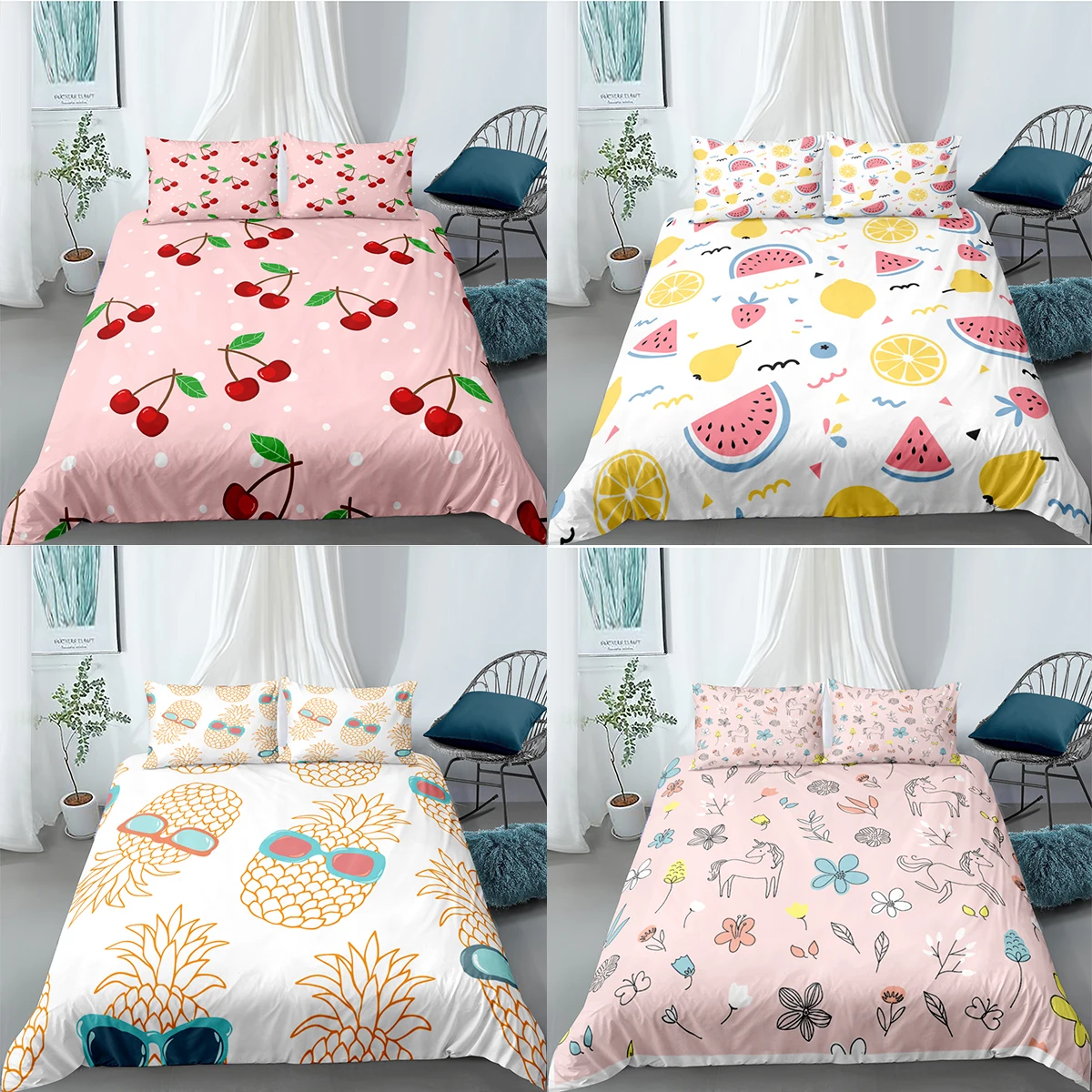 Girl Kids Bedding Set Home Textile Fruit Printed Duvet Cover Pillowcase Adult Kids Bed Cover King Queen Size Quilt Cover 
Girl Kids Bedding Set Home Textile Fruit Printed Duvet Cover Pillowcase Adult Kids Bed Cover King Queen Size Quilt Cover