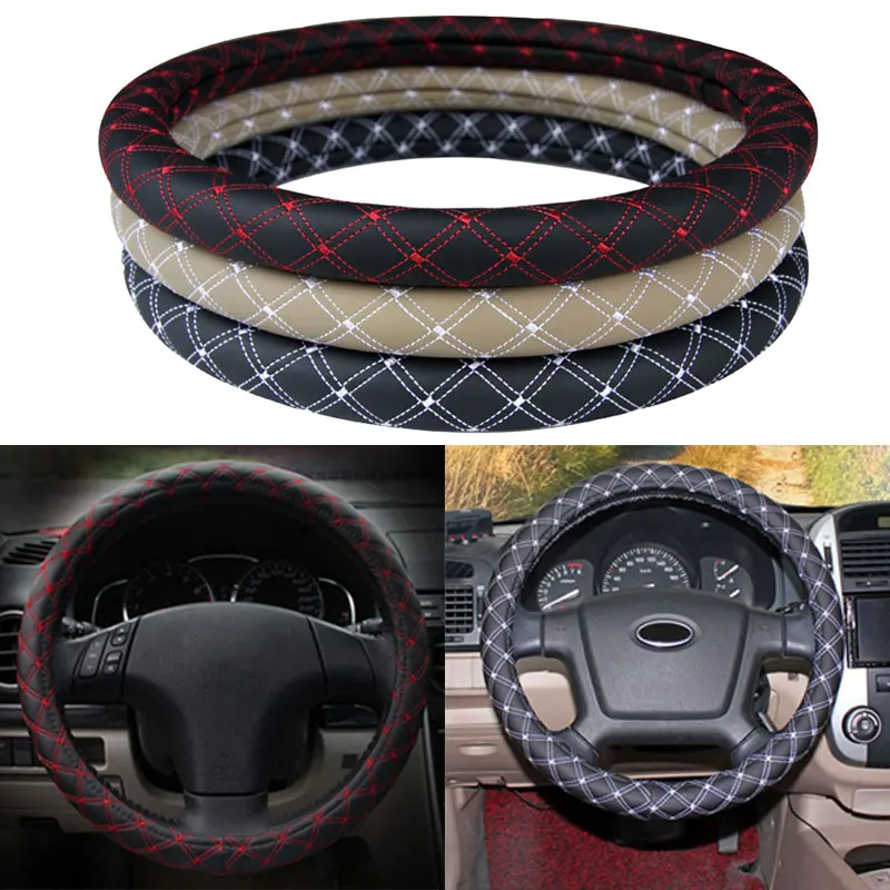 Soft PU Leather Steering Wheel Cover Anti-slip Car Wheel Skins Covers Durable With Net Line Car Styling
Soft PU Leather Steering Wheel Cover Anti-slip Car Wheel Skins Covers Durable With Net Line Car Styling