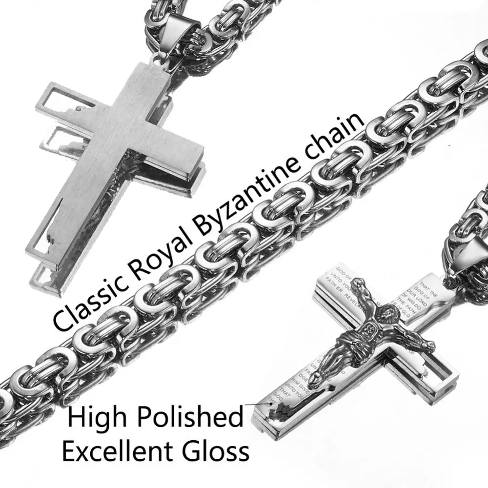Fashion 316 Stainless Steel Jewelry Silver Gold Black Color Jesus Cross Pendant Necklace Byzantine Chain for mens gift
Fashion 316 Stainless Steel Jewelry Silver Gold Black Color Jesus Cross Pendant Necklace Byzantine Chain for mens gift