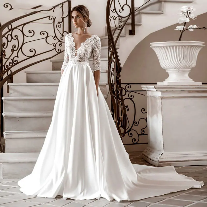 Luxury Lace Wedding Dresses Long Sleeves 2021 robe de mariage Princess Satin Ball Gown Bridal Dresses Arabian vestido de noiva
Luxury Lace Wedding Dresses Long Sleeves 2021 robe de mariage Princess Satin Ball Gown Bridal Dresses Arabian vestido de noiva