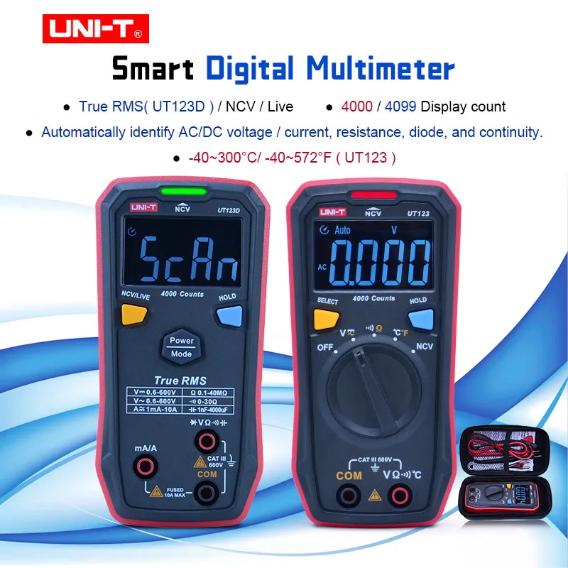 New UNI-T UT123 Digital Multimeter Pocket Size Residential multimeter AC DC voltage Resistor temperature NCV Tester EBTN display
New UNI-T UT123 Digital Multimeter Pocket Size Residential multimeter AC DC voltage Resistor temperature NCV Tester EBTN display