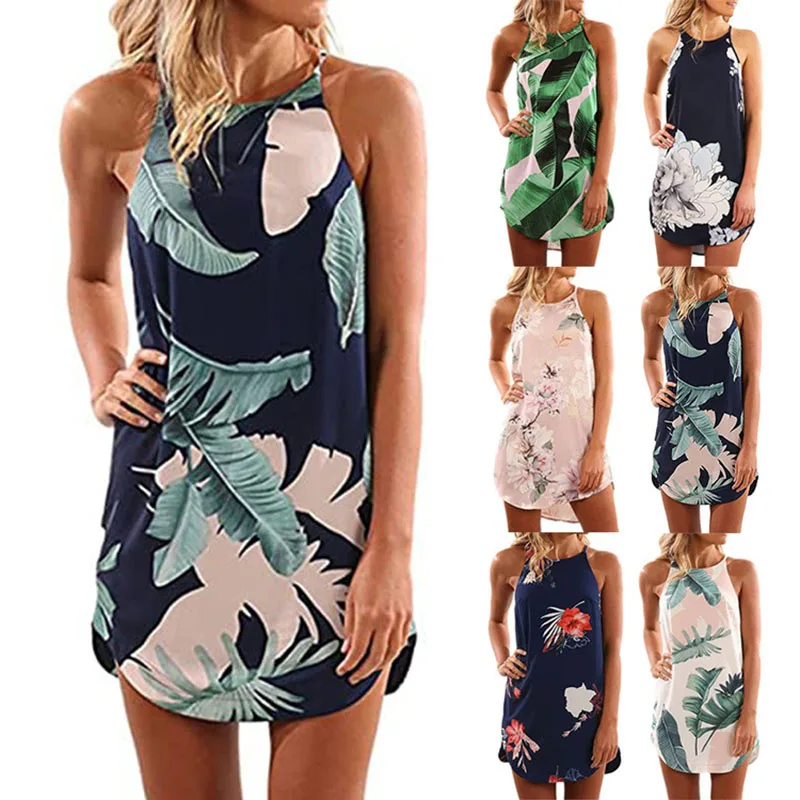 2021 Bohemia Fashion Plant Print Women's Irregular Dress Summer Casual Sexy Halter Loose Sleeveless Lady Beach Mini Dress Basic
2021 Bohemia Fashion Plant Print Women's Irregular Dress Summer Casual Sexy Halter Loose Sleeveless Lady Beach Mini Dress Basic