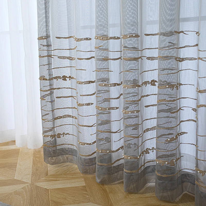 European Stripe Pearl Embroidery Tulle for Living Room Grey Sheer Voile Tulle Pearl Curtains Hot Sale Curtains JK246Z
European Stripe Pearl Embroidery Tulle for Living Room Grey Sheer Voile Tulle Pearl Curtains Hot Sale Curtains JK246Z
