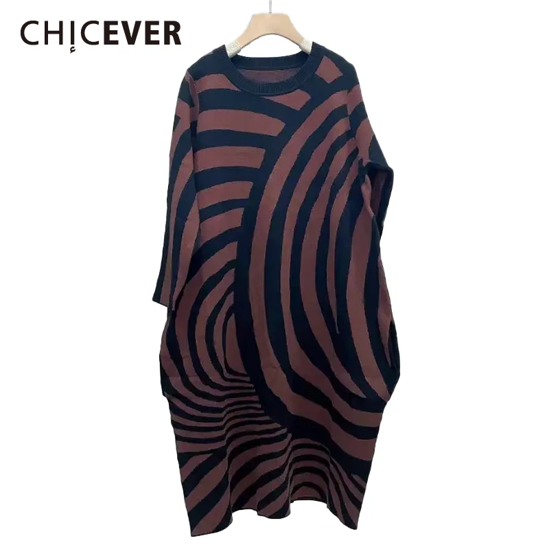 CHICEVER Casual Print Colorblock Dress For Women Round Collar Long Sleeve Loose Knitting Mini Dresses Female Korean Fashion 2021
CHICEVER Casual Print Colorblock Dress For Women Round Collar Long Sleeve Loose Knitting Mini Dresses Female Korean Fashion 2021