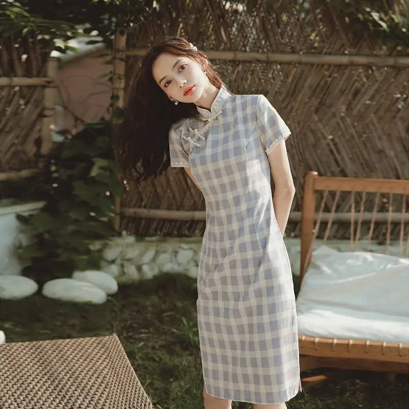 Plaid Cheongsam Female Chinese Style Improved Elegant Dress Young Girl Retro Eventing Party Daily Old Shanghai Qipao Dress
Plaid Cheongsam Female Chinese Style Improved Elegant Dress Young Girl Retro Eventing Party Daily Old Shanghai Qipao Dress