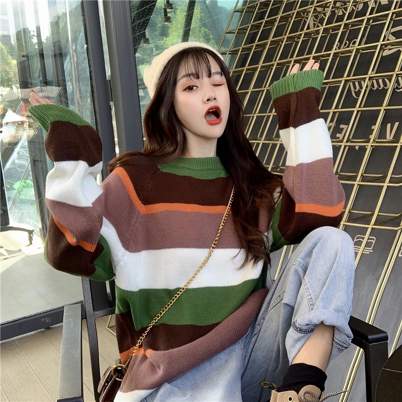 LUKAXSIKAX 2019 New Autumn Winter Women Sweater High-end Custom Cute Rainbow Stripe Loose Pullover Sweater Women Tops
LUKAXSIKAX 2019 New Autumn Winter Women Sweater High-end Custom Cute Rainbow Stripe Loose Pullover Sweater Women Tops