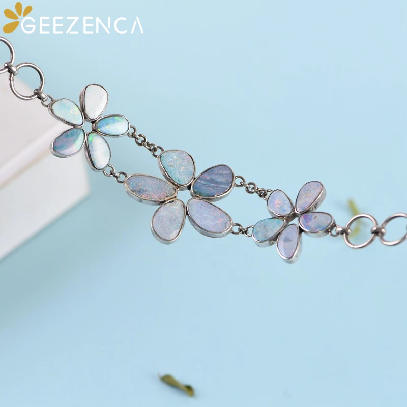 GEEZENCA Luxury 925 Sterling Silver Opal Flower Bracelet For Women Classic Bohemia Style Elegant Trendy Bangle Bracelets Gift
GEEZENCA Luxury 925 Sterling Silver Opal Flower Bracelet For Women Classic Bohemia Style Elegant Trendy Bangle Bracelets Gift