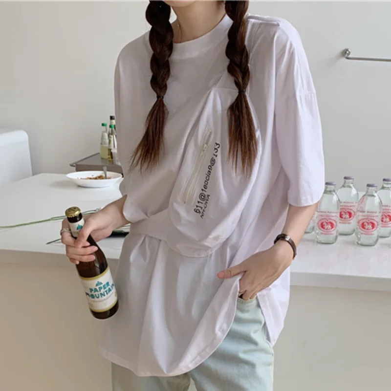 2021 Summer New Solid T-shirt Fashion Round Neck Tops Loose With Non-detachable Letter Bag Mid-length Tops Camisetas De Mujer
2021 Summer New Solid T-shirt Fashion Round Neck Tops Loose With Non-detachable Letter Bag Mid-length Tops Camisetas De Mujer