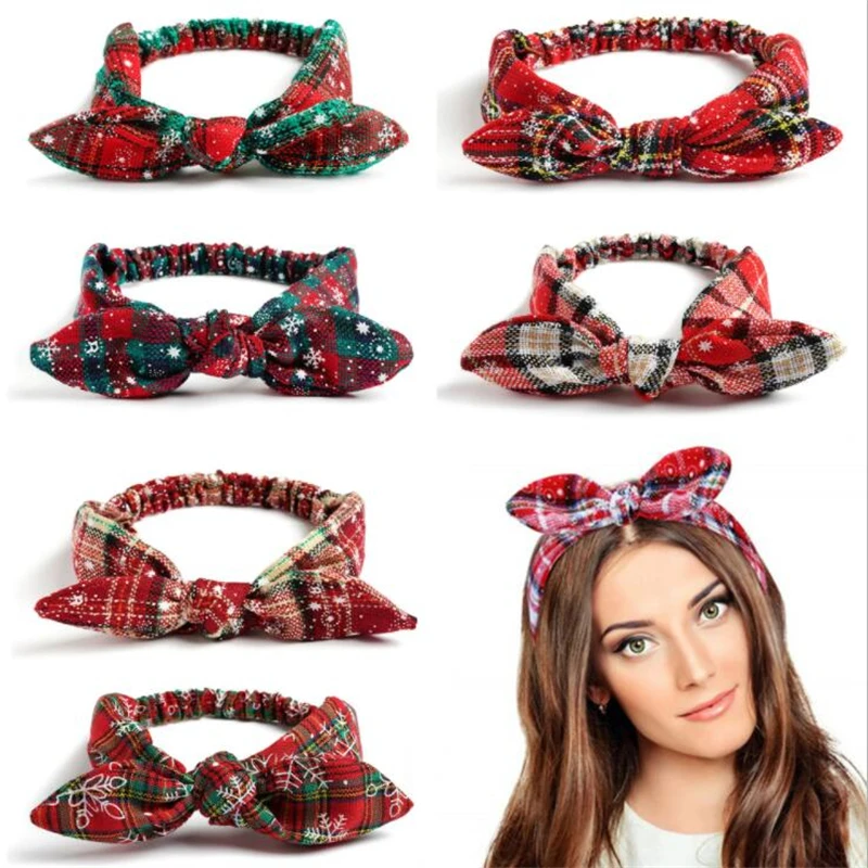 

European and American New Style Christmas Headband Ladies Elastic Bunny Ears Headband Knotted Bow Hair Accessories