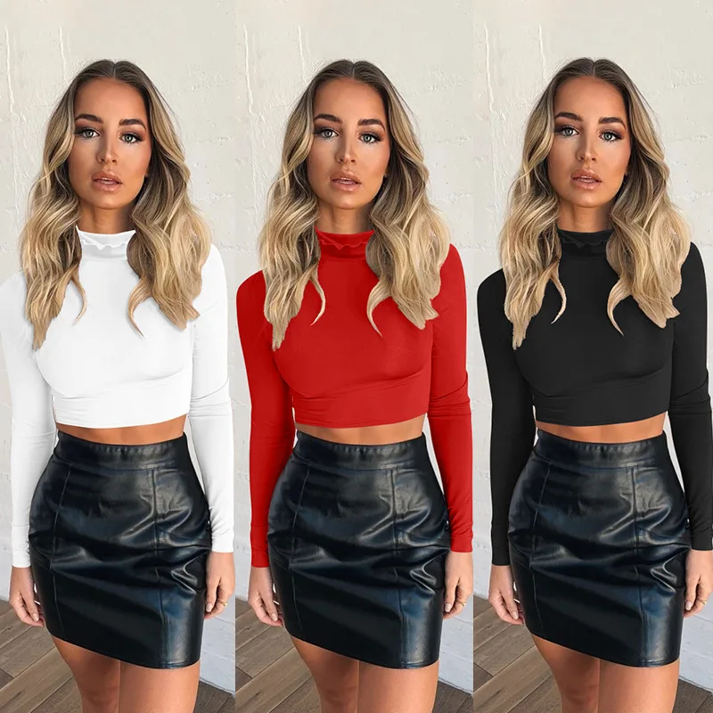 2021 Summer Fungus Collar Navel Bare Long Sleeve European and American Sexy Slim Top Women
2021 Summer Fungus Collar Navel Bare Long Sleeve European and American Sexy Slim Top Women