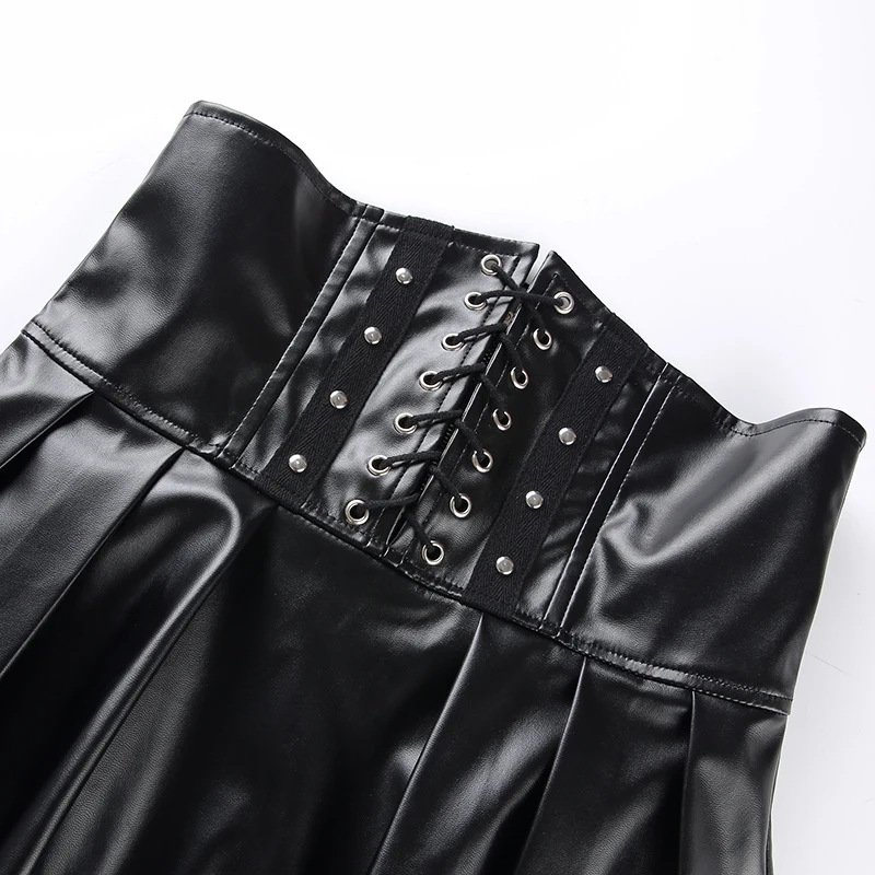 Women's Skirts Gothic Harajuku Bandage Faux Leather Korean Fashion Black Mini Pleated Skirts 2020 Summer Party Pu Saias
Women's Skirts Gothic Harajuku Bandage Faux Leather Korean Fashion Black Mini Pleated Skirts 2020 Summer Party Pu Saias