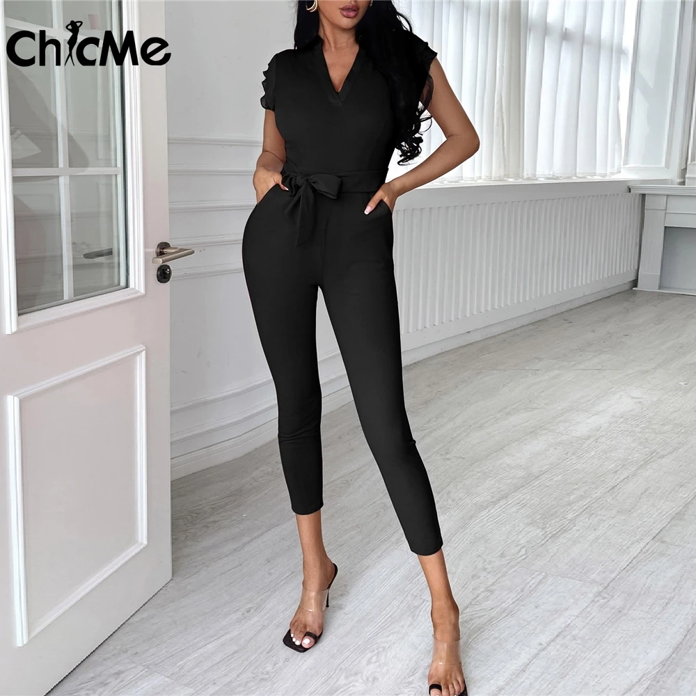 Chicme Women Tie Front Flutter Sleeve Pocket Design Jumpsuit With Belt Solid V-Neck Short Sleeve One Piece Ooutfit Elegant
Chicme Women Tie Front Flutter Sleeve Pocket Design Jumpsuit With Belt Solid V-Neck Short Sleeve One Piece Ooutfit Elegant