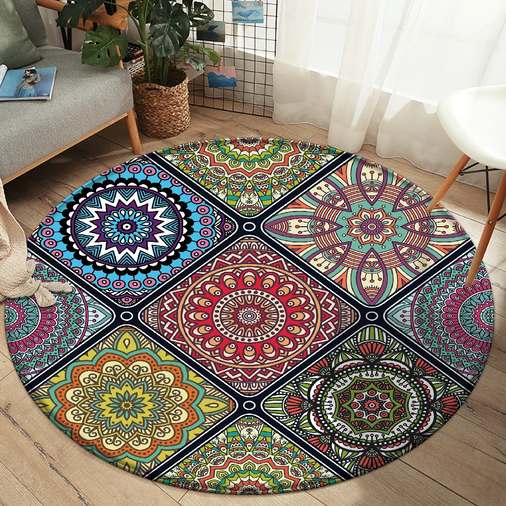 

Alfombra Nonslip Mandala Style Colorful Floral Pattern Rug Floor Mat Bathroom Living Room Bedroom Carpet Decor Rugs tapis salon