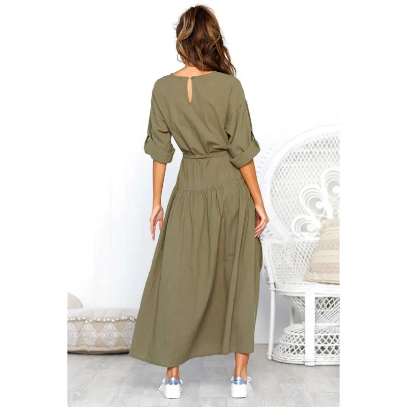 Autumn Maxi Dress 2020 New V-collar Solid Pleated Cotton And Linen Split Long Sleeve Calsual Elegant Long Women's Robe With Belt
Autumn Maxi Dress 2020 New V-collar Solid Pleated Cotton And Linen Split Long Sleeve Calsual Elegant Long Women's Robe With Belt