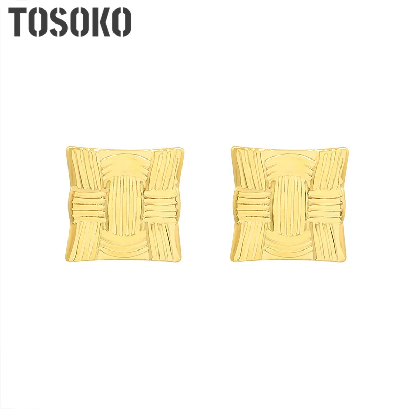 

TOSOKO Stainless Steel Jewelry Line Square Geometry Earrings Women's Fashion Earrings BSF389