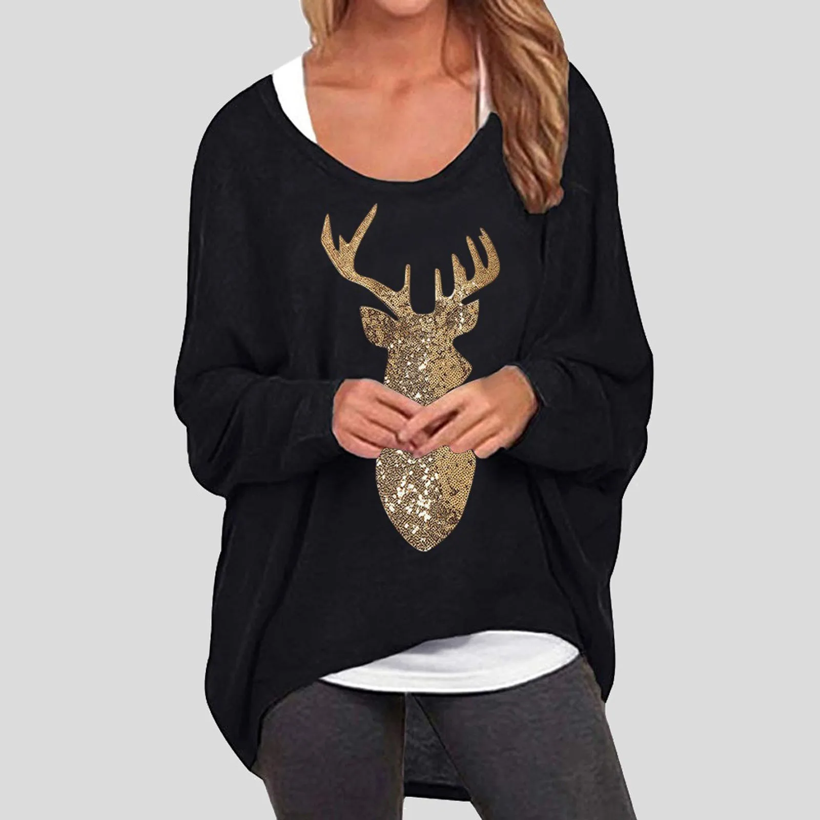 Women's Casual Batwing Long Sleeve Off Shoulder Elk Print Baggy Tops T-shirt Fashion Comfy High Quality Tops
Women's Casual Batwing Long Sleeve Off Shoulder Elk Print Baggy Tops T-shirt Fashion Comfy High Quality Tops