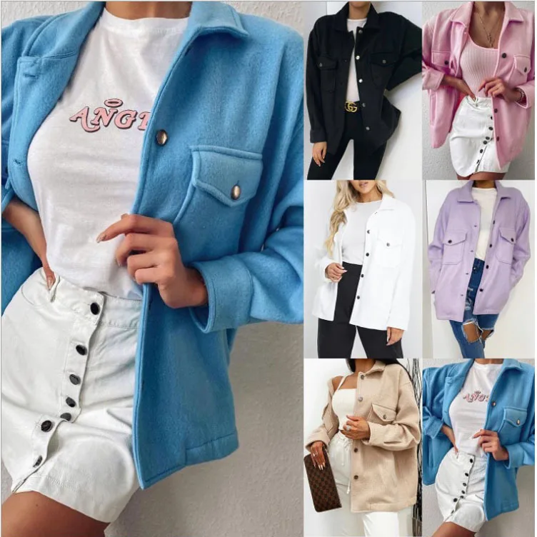 Oversize Women's Solid Shirt Jackets Long Sleeve Ladies Tops Outwear 2021 Spring Autumn Loose Women Blends Check Buttons Coats
Oversize Women's Solid Shirt Jackets Long Sleeve Ladies Tops Outwear 2021 Spring Autumn Loose Women Blends Check Buttons Coats