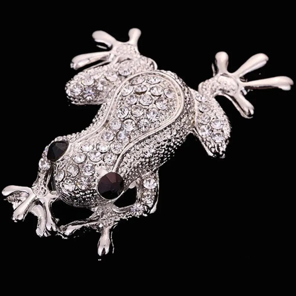 50%HOT Silver Plated Frog Shape Carve Shining Rhinestone Decor Brooch Pin Jewelry Gift
