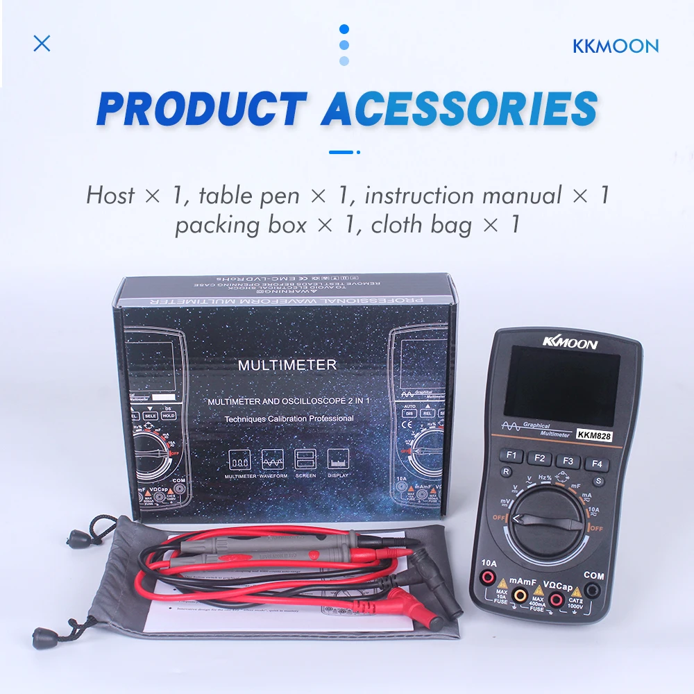 KKMOON KKM828 2 in 1 Digital Multimeter Graphical Portable Automotive Oscilloscope 1MHz 2.5Msps for DIY Electronic Test
KKMOON KKM828 2 in 1 Digital Multimeter Graphical Portable Automotive Oscilloscope 1MHz 2.5Msps for DIY Electronic Test