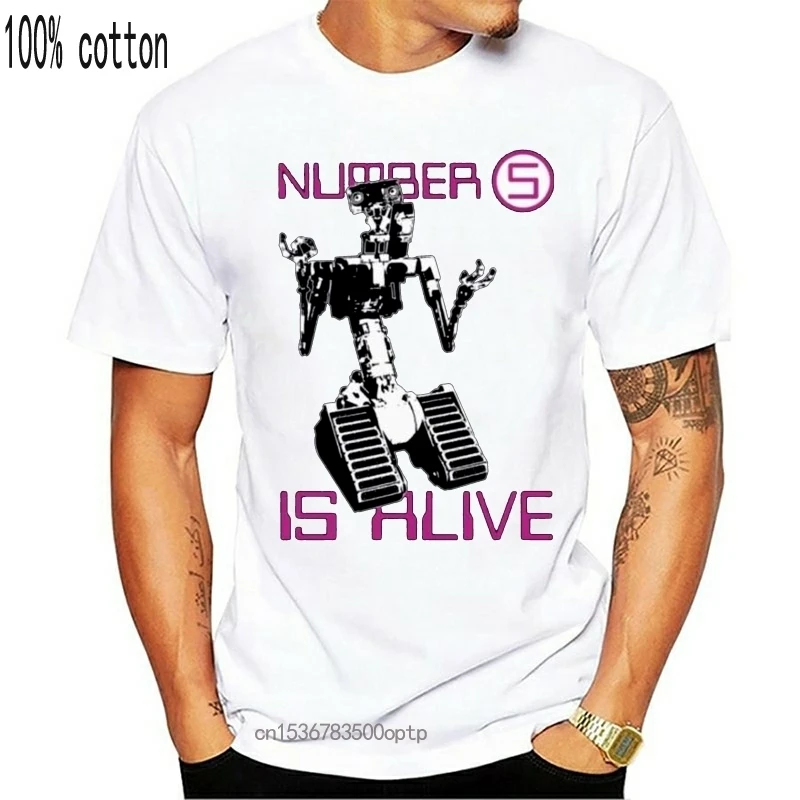 Футболка из 100% хлопка с круглым вырезом и принтом, футболка с коротким замыканием номер 5 Is Alive
Футболка из 100% хлопка с круглым вырезом и принтом, футболка с коротким замыканием номер 5 Is Alive