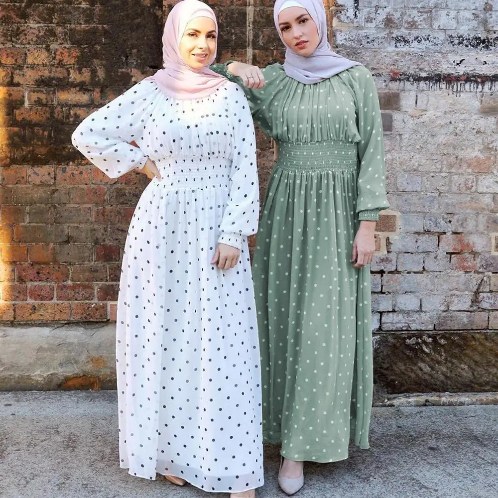 Summer Polka Dot Long Chiffon Dress Long Sleeves Stand Collar Women Smocked Maxi Lined Dress Muslim Dress Ramadan Modest Wear
Summer Polka Dot Long Chiffon Dress Long Sleeves Stand Collar Women Smocked Maxi Lined Dress Muslim Dress Ramadan Modest Wear
