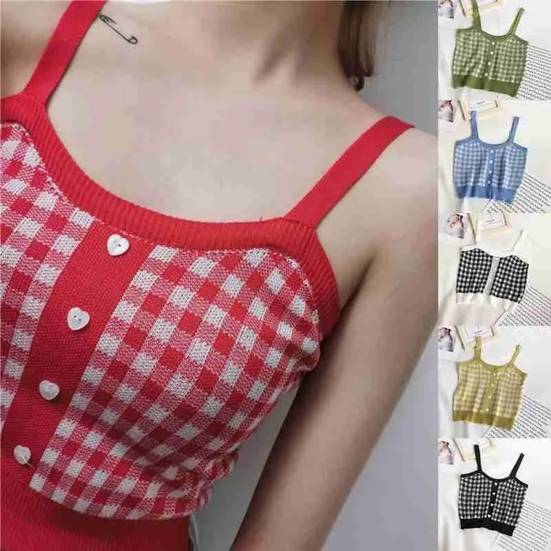 Women Knitted Plaid Crop Tops Female Button Up Straps Streetwear Blue Camisole Cute Crop Tops For Women 2021 Summer
Women Knitted Plaid Crop Tops Female Button Up Straps Streetwear Blue Camisole Cute Crop Tops For Women 2021 Summer