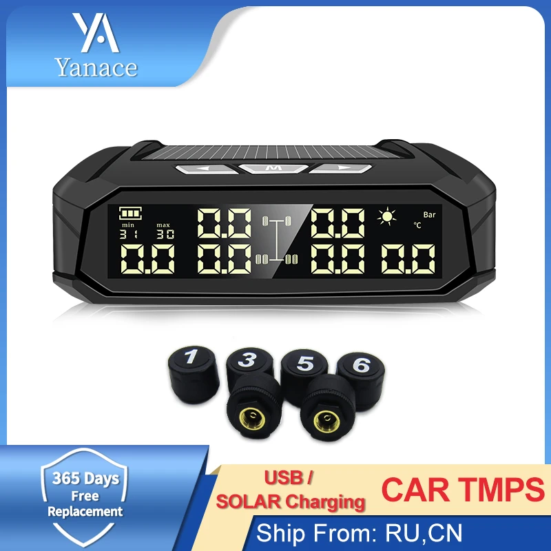 Solar TPMS Car Tire Pressure Alarm Monitor System Tyre Temp Digital Display Auto Truck Security Alarm Systems with 6 sensors
Solar TPMS Car Tire Pressure Alarm Monitor System Tyre Temp Digital Display Auto Truck Security Alarm Systems with 6 sensors