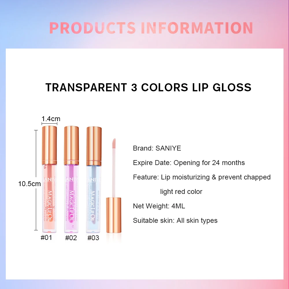 SANIYE Magic Lip Oil Waterproof Nutritious Liquid Mineral Lipstick Cosmetics Mirror Moisturizing Lip Gloss Tint Care Makeup
SANIYE Magic Lip Oil Waterproof Nutritious Liquid Mineral Lipstick Cosmetics Mirror Moisturizing Lip Gloss Tint Care Makeup