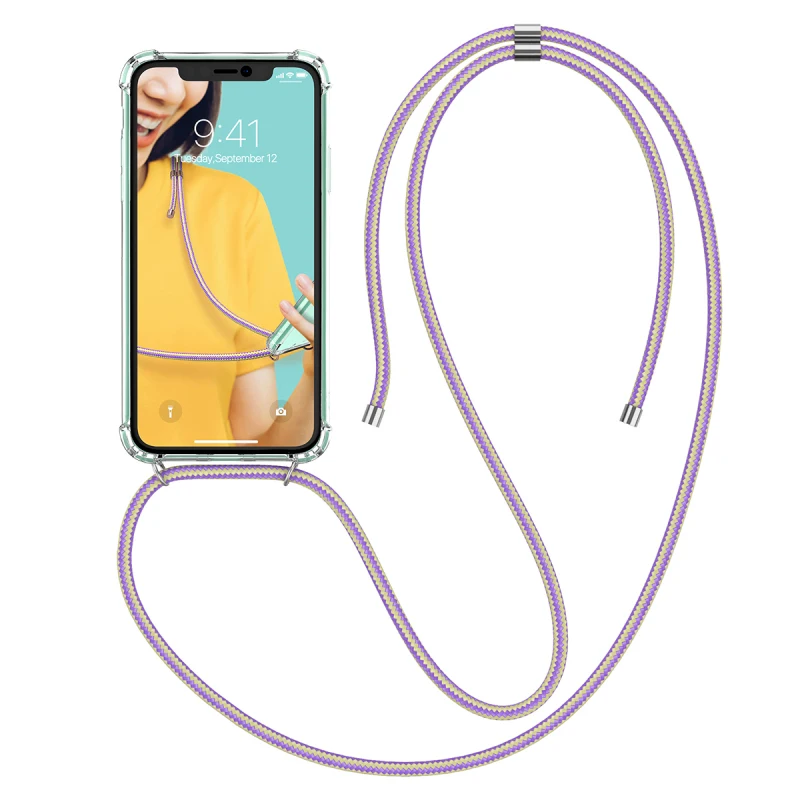 Прозрачный чехол GrandEver с ожерельем для iPhone 11 Pro Max Жесткий Чехол из ТПУ веревочным