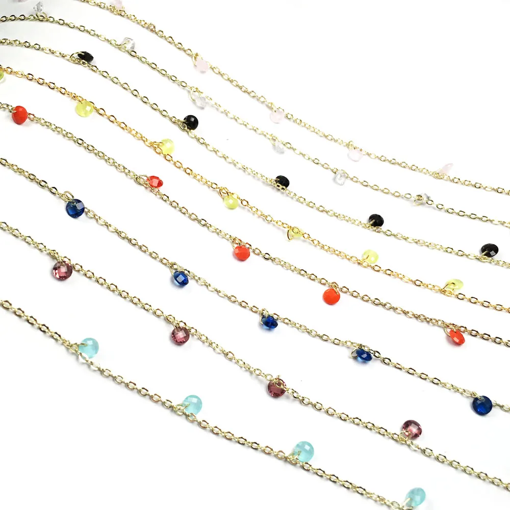 

2021 New Natural Stone Crystal Beads Chain Handmade Gold Wire Wrapped Rosary Chains for Jewelry Making DIY Bracelet Anklet 1m