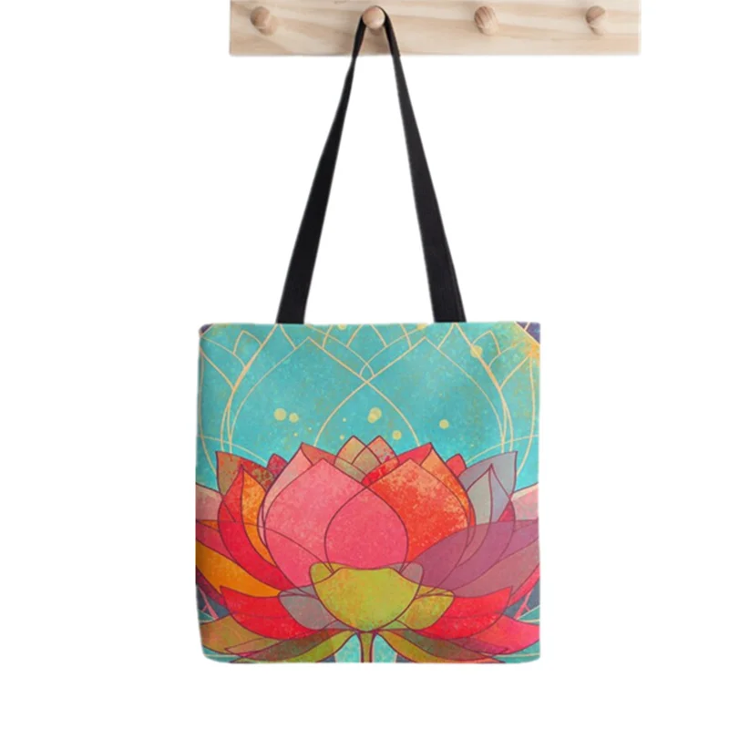 

Женская холщовая сумка-шоппер с рисунком лотоса