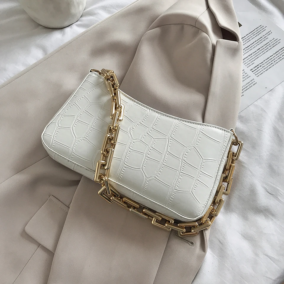 PU Leather Armpit Bag Stone Crocodile Pattern Solid Color Chain Decoration Women Shoulder Bags Fashion Design Handbag Purses
PU Leather Armpit Bag Stone Crocodile Pattern Solid Color Chain Decoration Women Shoulder Bags Fashion Design Handbag Purses