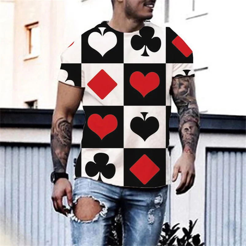 2021 European and American new men's T-shirt playing cards 3D printing round neck short sleeve street trend T
2021 European and American new men's T-shirt playing cards 3D printing round neck short sleeve street trend T
