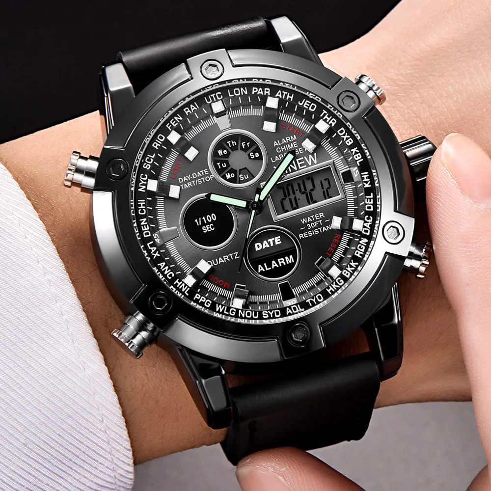 Men Quartz Wristwatches Classic Luxury Dual Movt Men'S Leather Quarz Analog Digital Led Sport Wrist Watch Reloj Hombre Часы New
Men Quartz Wristwatches Classic Luxury Dual Movt Men'S Leather Quarz Analog Digital Led Sport Wrist Watch Reloj Hombre Часы New
