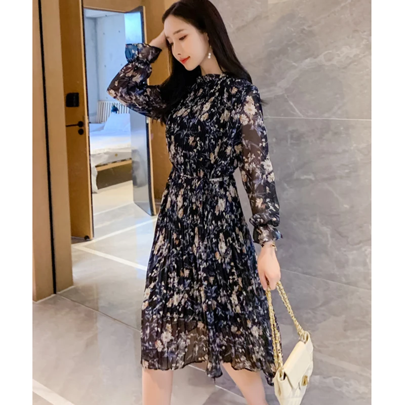 Autumn Floral Print Chiffon Long Sleeve Women Midi Dress Pleated Elegant Casual Vacation Dress Korean Style Vestido New Arrivals
Autumn Floral Print Chiffon Long Sleeve Women Midi Dress Pleated Elegant Casual Vacation Dress Korean Style Vestido New Arrivals