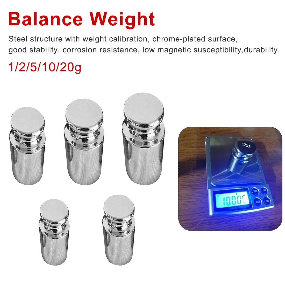 Precision Calibration Set 5pcs Chrome Plating Scale Weights Set 1g 2g 5g 10g 20g Grams for Digital Scale Balance Max Load 38g
Precision Calibration Set 5pcs Chrome Plating Scale Weights Set 1g 2g 5g 10g 20g Grams for Digital Scale Balance Max Load 38g