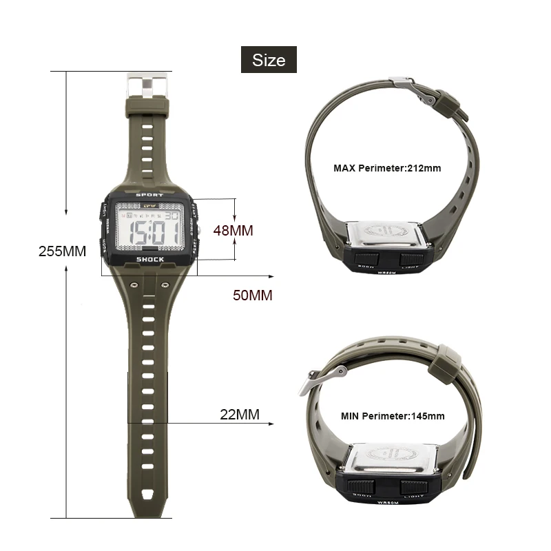 Big Numbers Men Sport Watch Digital Multifunction Alarm Chrono 5ATM Waterproof Back Light Square
Big Numbers Men Sport Watch Digital Multifunction Alarm Chrono 5ATM Waterproof Back Light Square