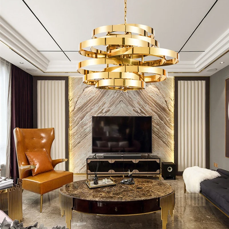 New Modern Stainless Steel Gold Candelier Circular Chandelier Creative Tornado Atmosphere Light luxury dining room lamp
New Modern Stainless Steel Gold Candelier Circular Chandelier Creative Tornado Atmosphere Light luxury dining room lamp