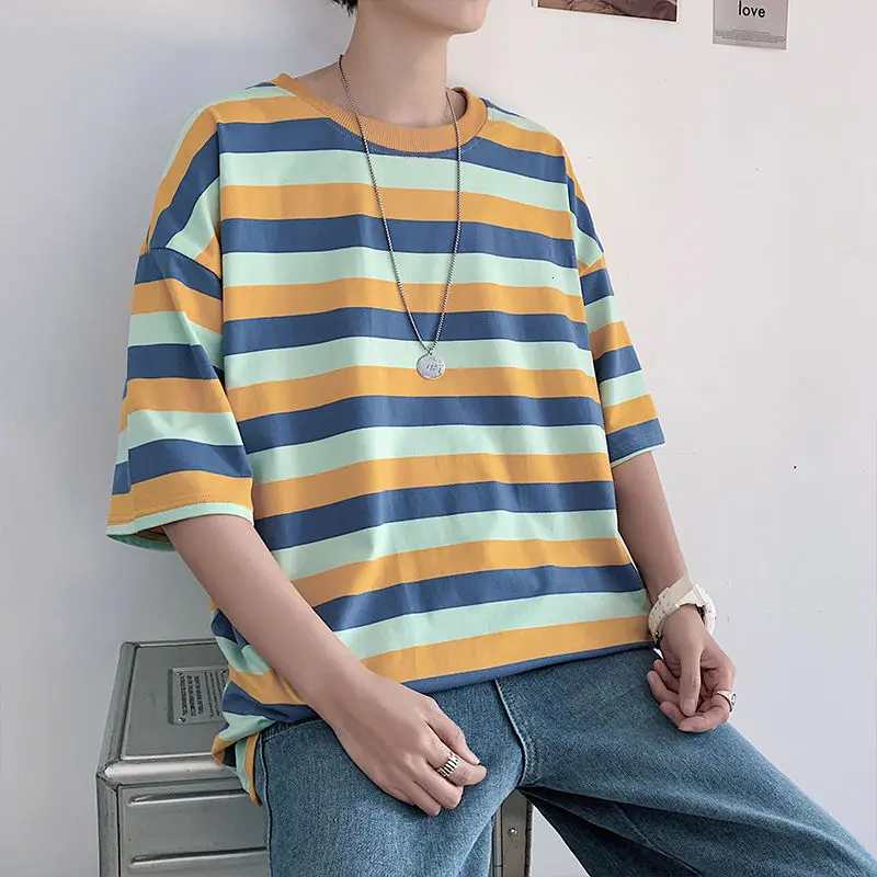 Summer Cotton O-neck Striped T-shirt Men Korean Fashion Loose Casual T-shirt Men Harajuku Streetwear Short-sleeved T-shirt Men
Summer Cotton O-neck Striped T-shirt Men Korean Fashion Loose Casual T-shirt Men Harajuku Streetwear Short-sleeved T-shirt Men