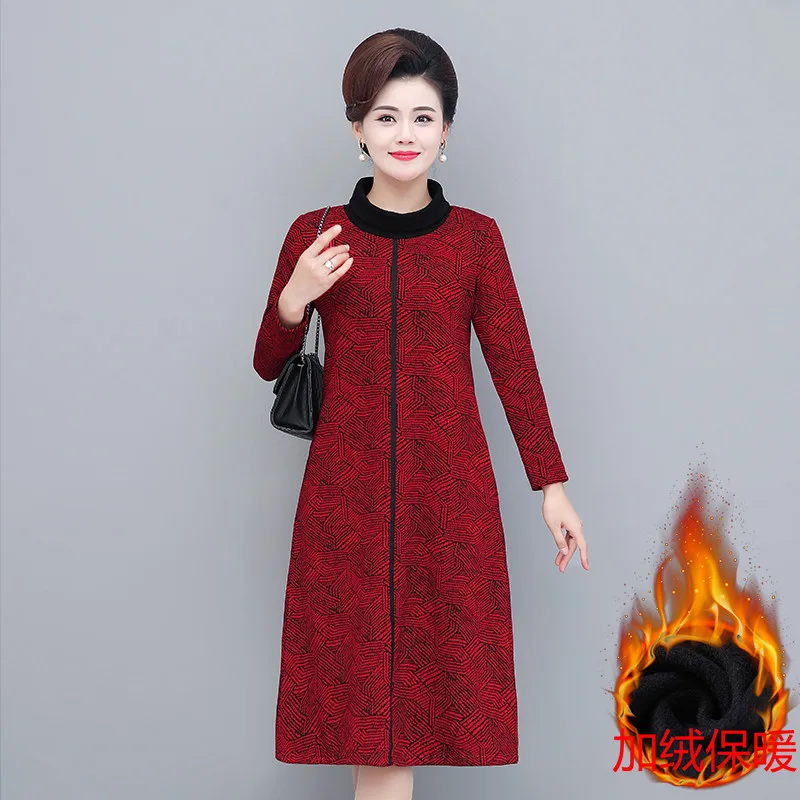 Women Winter Dress Spring Basic Wear Warm Velvet Inside Fashion iddle-aged Mother Dresses Long-sleeved Dress Vestidos Femme
Women Winter Dress Spring Basic Wear Warm Velvet Inside Fashion iddle-aged Mother Dresses Long-sleeved Dress Vestidos Femme