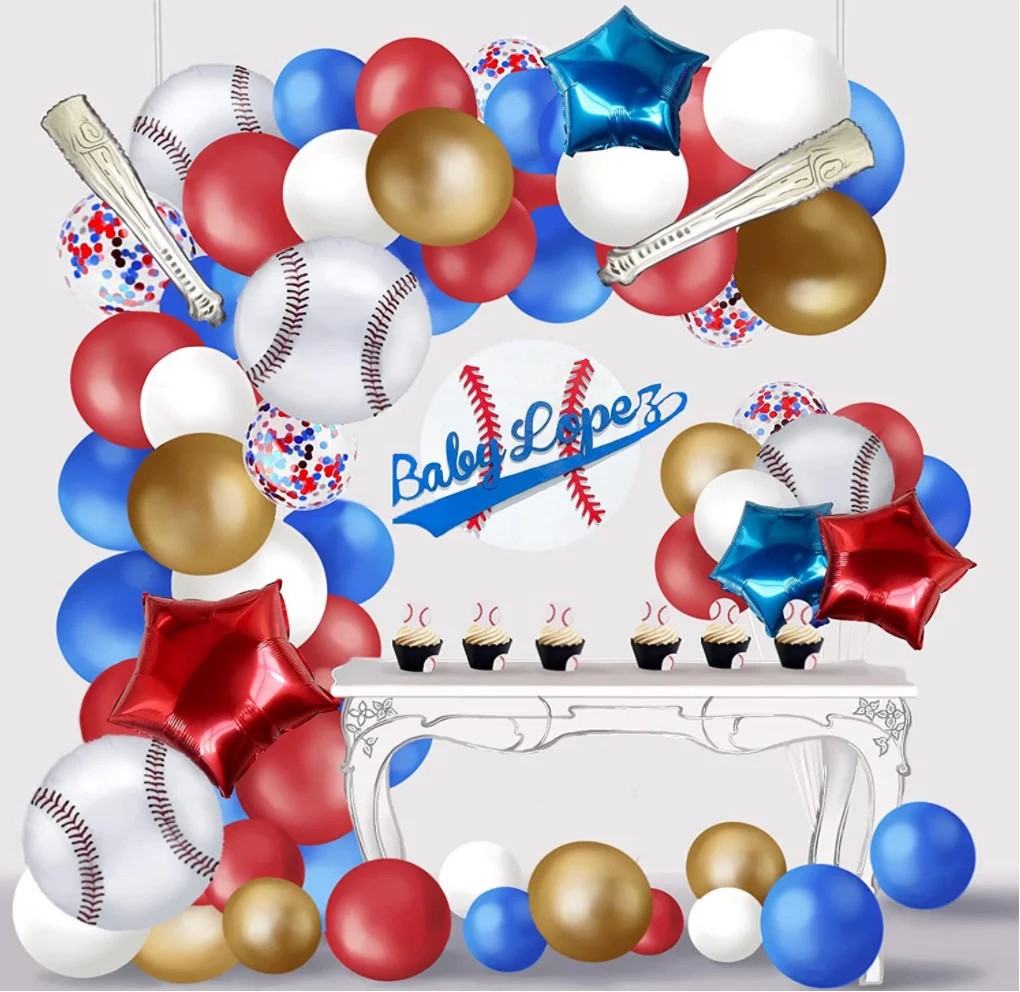 

Гирлянда с воздушными шарами, блестящие синие, красные и белые шары, украшение для дня рождения, тематическая бейсбольная вечеринка