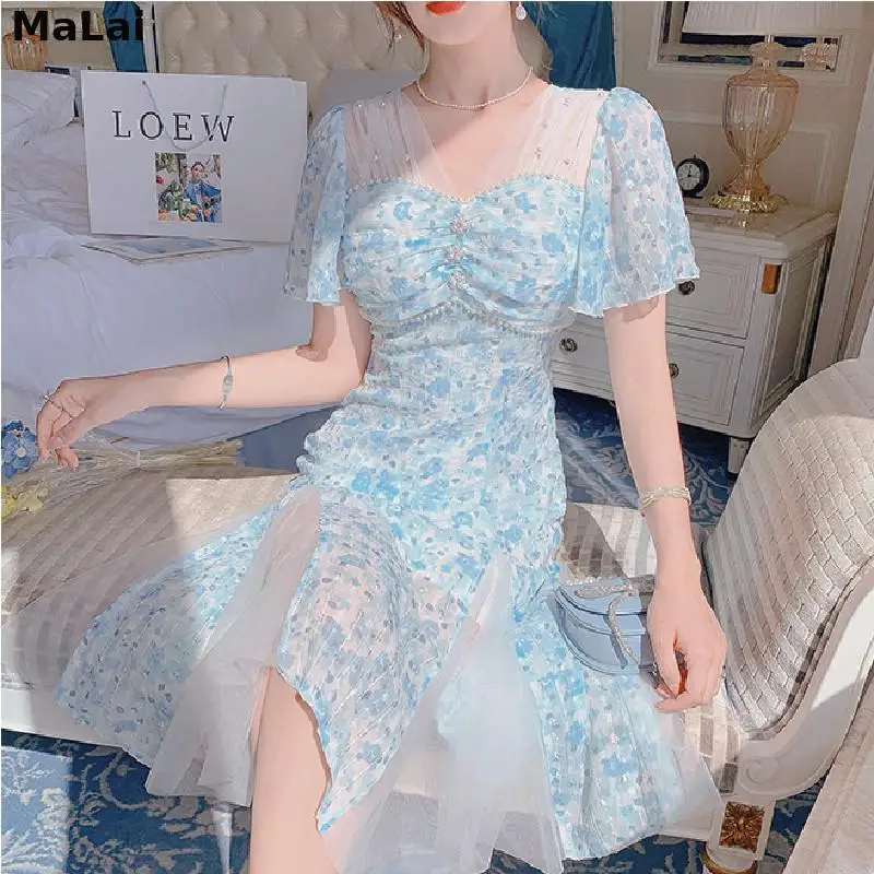 Chiffon Floral Midi Dress Korean Women Lace Short Sleeve Elegant Y2k Blue Party Dress Female 2021 Summer Vintage One Piece Dress
Chiffon Floral Midi Dress Korean Women Lace Short Sleeve Elegant Y2k Blue Party Dress Female 2021 Summer Vintage One Piece Dress