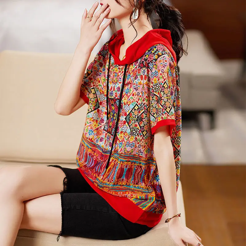 Large Size Women 's 2021 Summer New and Thin Loose T-shirt Sweater Printed Hooded Short-Sleeved Top
Large Size Women 's 2021 Summer New and Thin Loose T-shirt Sweater Printed Hooded Short-Sleeved Top