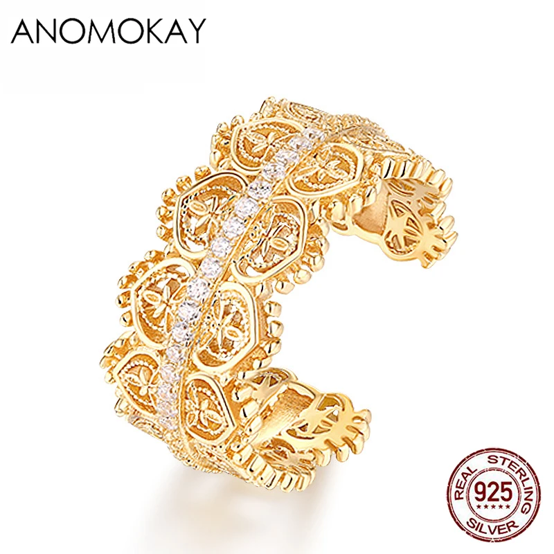Anomokay Luxury White CZ Flower Lace Resizable Gold Color Rings for Wedding Party Gift 100% 925 Sterling Silver Women Ring
Anomokay Luxury White CZ Flower Lace Resizable Gold Color Rings for Wedding Party Gift 100% 925 Sterling Silver Women Ring