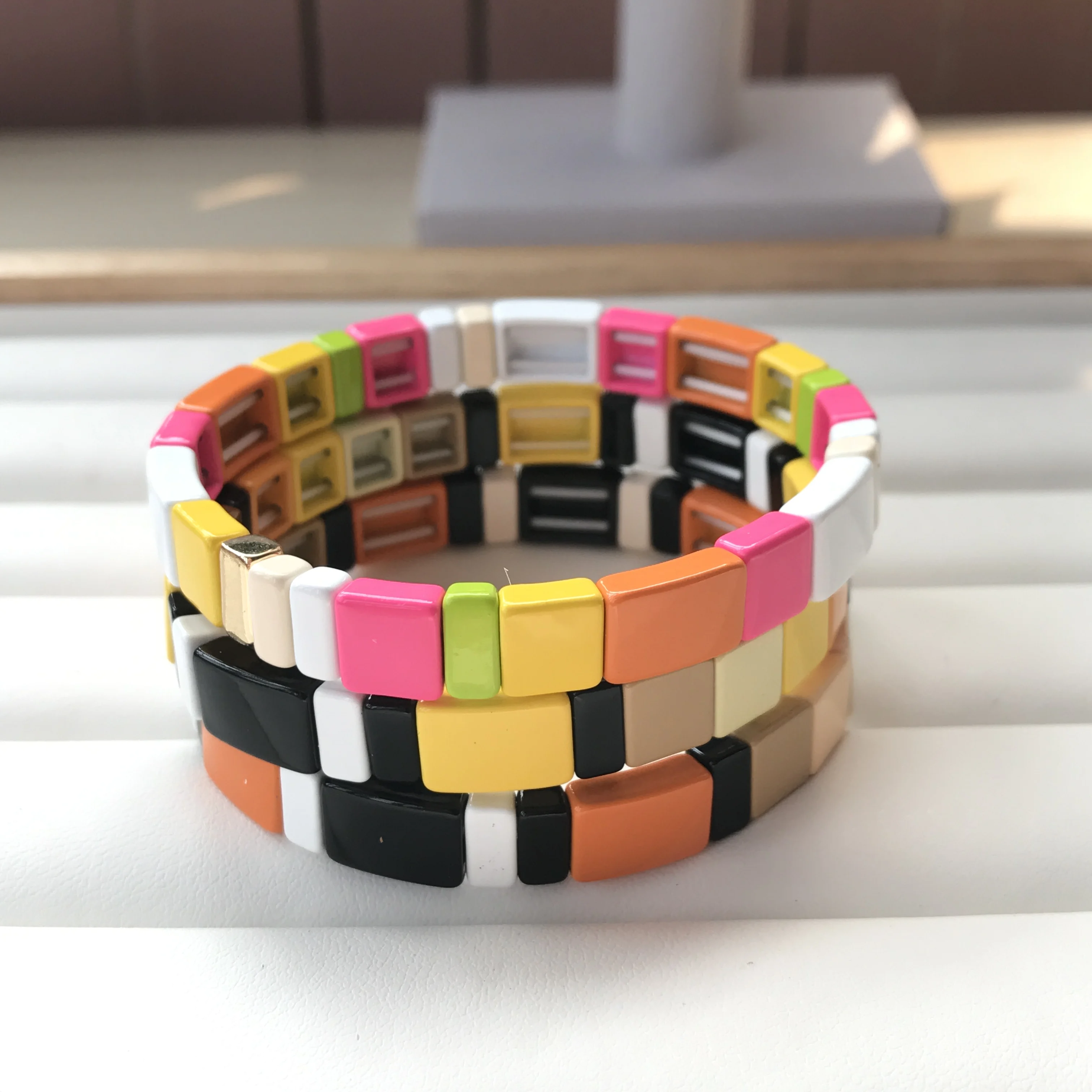 Colorful Enamel Tile Bracelet,Multi-Stack Tile Painted Beaded Stretch Bracelet,Bohemian Bracelets Fashion Women Jewelry QC2711
Colorful Enamel Tile Bracelet,Multi-Stack Tile Painted Beaded Stretch Bracelet,Bohemian Bracelets Fashion Women Jewelry QC2711
